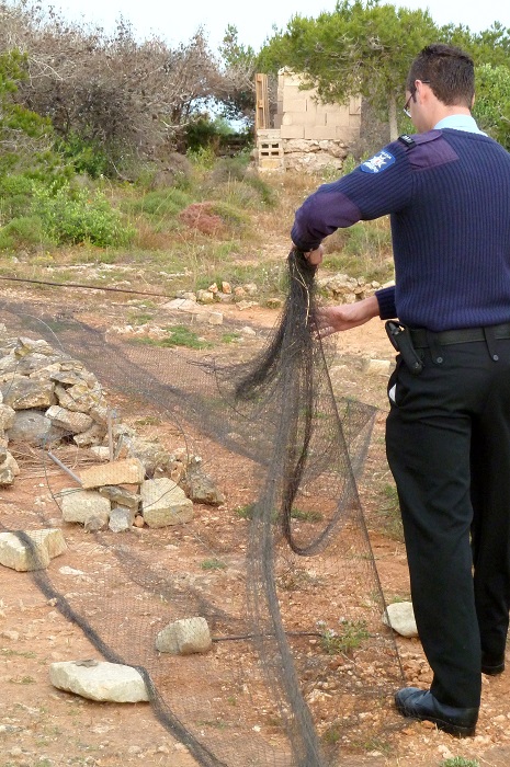 Maltesischer Polizist beim Abbau eines vom Komitee gefundenen Fangnetzes 