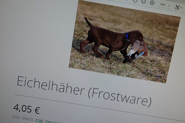 Illegales Angebot auf der Internetseite eines "Schleppwild-Anbieters" - Eichelhäher dürfen in Deutschland nicht vermarktet werden!