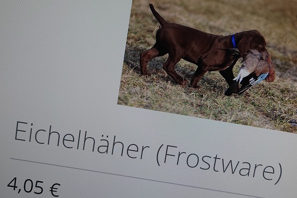 Illegales Angebot auf der Internetseite eines "Schleppwild-Anbieters" - Eichelhäher dürfen in Deutschland nicht vermarktet werden! 