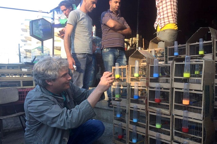 Un membro del CABS controlla un rivenditore di cardellini a Beirut