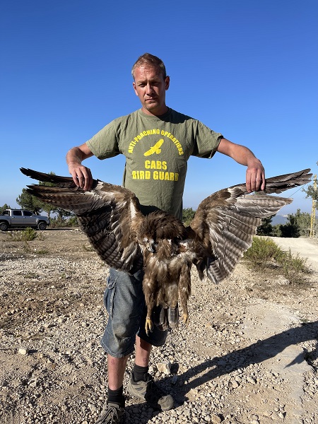 Staff del CABS con un'aquila anatraia minore sparata illegalmente